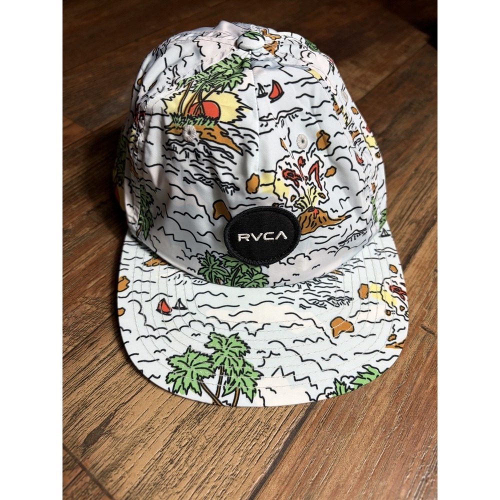 RVCA Hawaii Snapback Hat Mid Fit Black Patch Skate Surf Volcano White - Picture 5 of 6